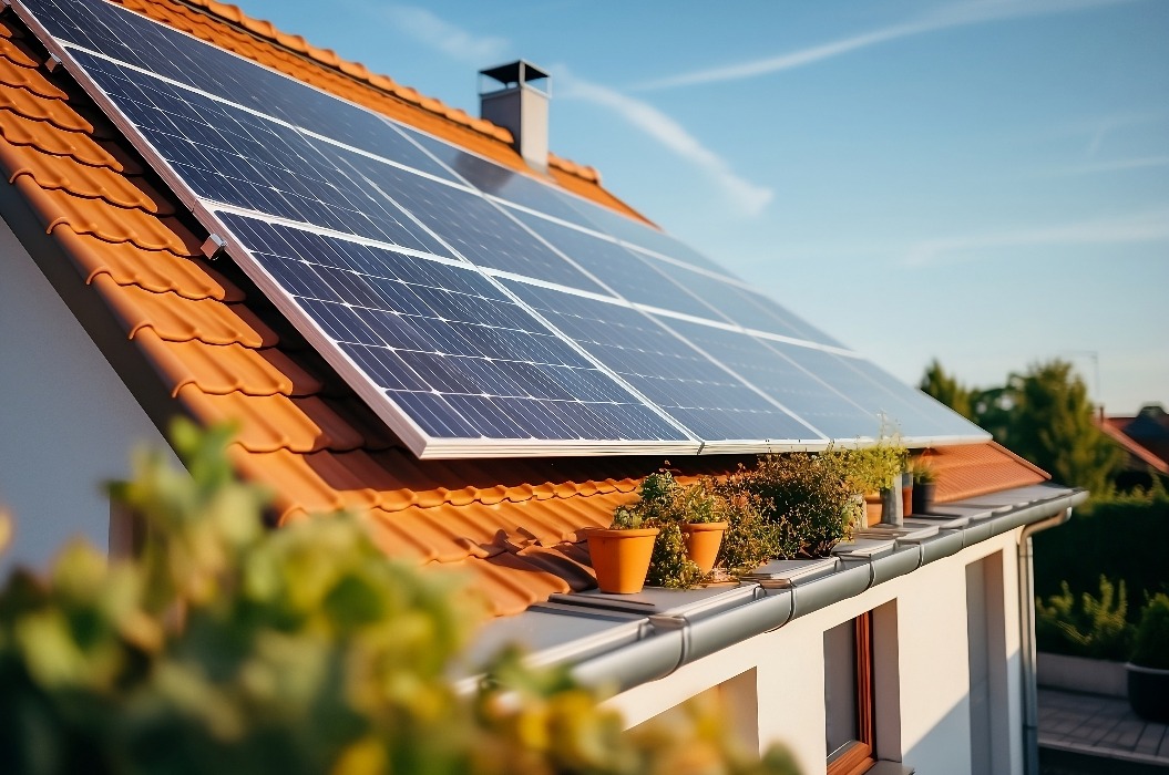 Photovoltaik-Solarmodule für Ökologie und erneuerbare Energien, die von IA erzeugt werden, Installation von Solarmodulen